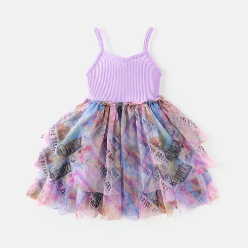 Toddler Girl Ribbed Mesh Splice Slip Dress