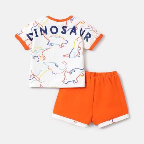 2pcs Baby Boy Allover Dinosaur Print Short-sleeve Tee and Cotton Shorts Set