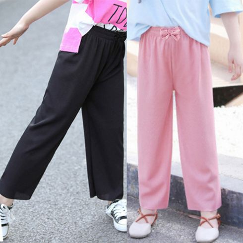Kid Girl 3D Bowknot Design Solid Color Elasticized Straight Pants