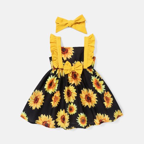 2pcs Toddler Girl Floral Print Ruffled Sleeveless Dress & Headband