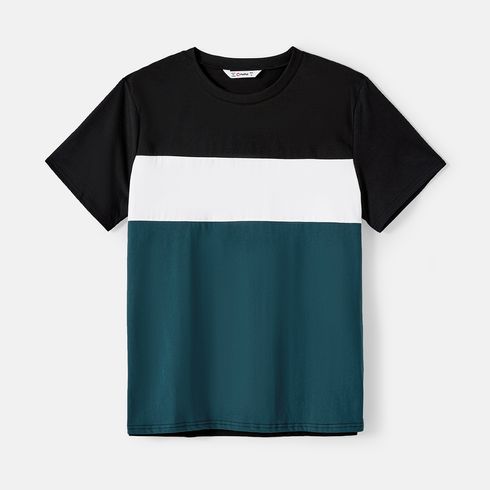 Family Matching Solid Knot Front Cami Dresses and Colorblock Short-sleeve Tee Sets Green* big image 12