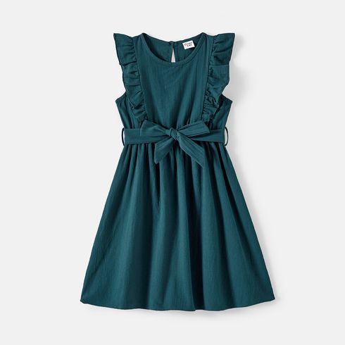 Family Matching Solid Knot Front Cami Dresses and Colorblock Short-sleeve Tee Sets Green* big image 5