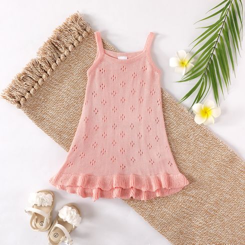 Baby Girl Pink Eyelet Knitted Ruffle Hem Cami Dress Pink big image 1