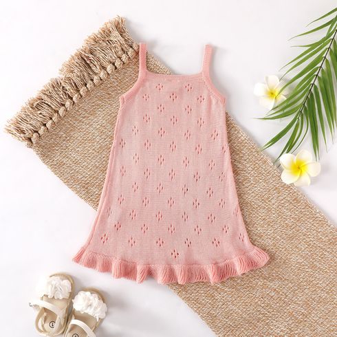 Baby Girl Pink Eyelet Knitted Ruffle Hem Cami Dress Pink big image 2