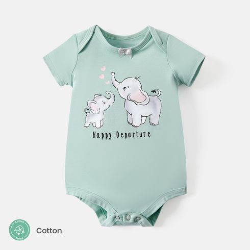 Baby Girl Elephant Print Short-sleeve Cotton Rompers