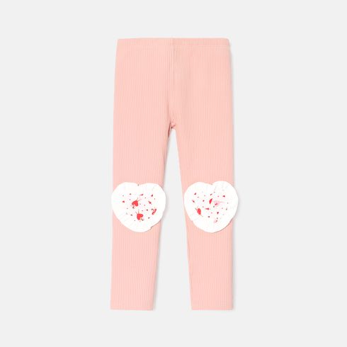 Toddler Girl Cotton Heart Embroidered Elasticized Leggings