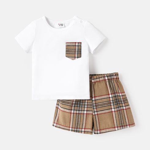 2pcs Baby Boy 100% Cotton Short-sleeve Tee and Plaid Shorts Set