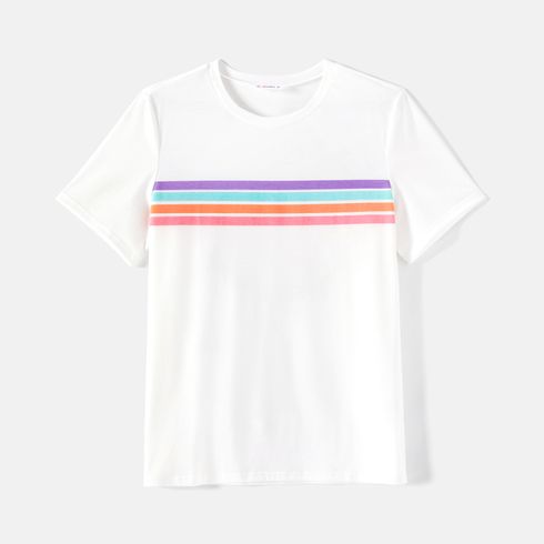 Family Matching Colorful Striped Flutter-sleeve Dresses and Short-sleeve Tee Sets COLOREDSTRIPES big image 9