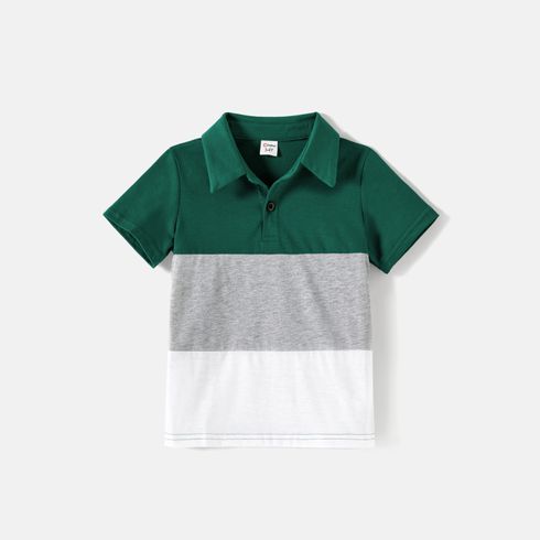Family Matching Green Lace Spliced Dresses and Short-sleeve Colorblock Polo Shirts Sets Green big image 2