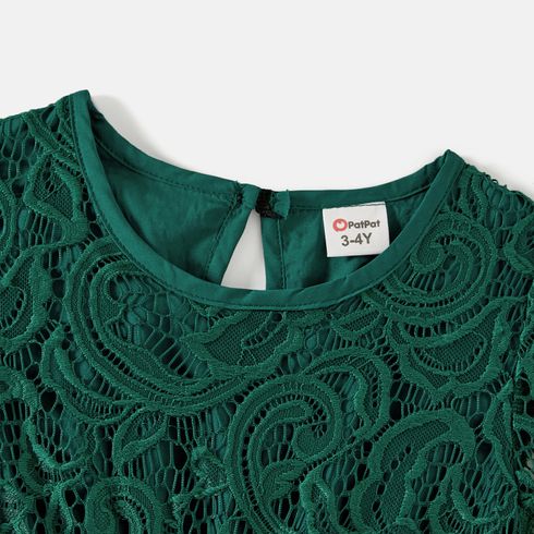 Family Matching Green Lace Spliced Dresses and Short-sleeve Colorblock Polo Shirts Sets Green big image 4
