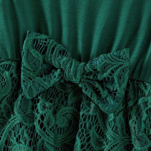 Family Matching Green Lace Spliced Dresses and Short-sleeve Colorblock Polo Shirts Sets Green big image 7