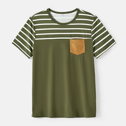 Family Matching Striped & Solid Spliced Short-sleeve Tee Army green big image 5