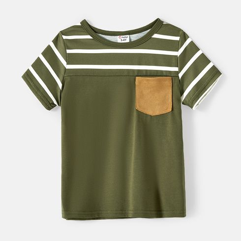 Family Matching Striped & Solid Spliced Short-sleeve Tee Army green big image 7