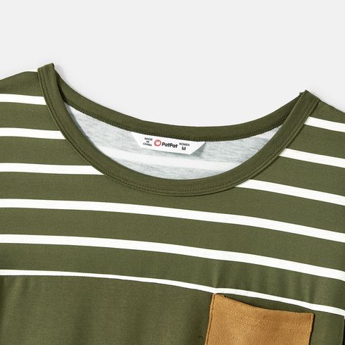 Family Matching Striped & Solid Spliced Short-sleeve Tee Army green big image 3