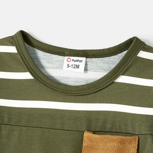 Family Matching Striped & Solid Spliced Short-sleeve Tee Army green big image 11