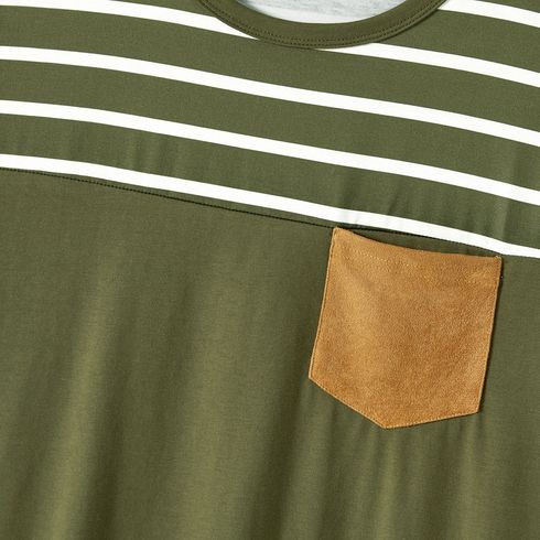 Family Matching Striped & Solid Spliced Short-sleeve Tee Army green big image 6
