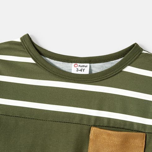 Family Matching Striped & Solid Spliced Short-sleeve Tee Army green big image 9