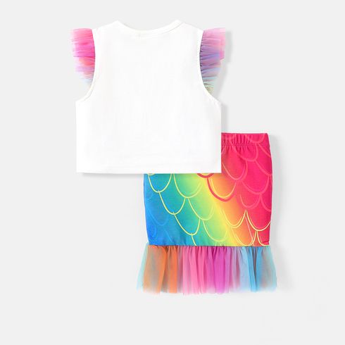 Barbie 2pcs Toddler Girl Naia Flutter-sleeve Tee and Mesh Mermaid Skirt Set Colorful big image 2