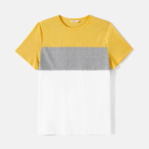 Family Matching Allover Floral Print Surplice Neck Short-sleeve Ruffled Dresses and Colorblock Tee Sets Yellow big image 17