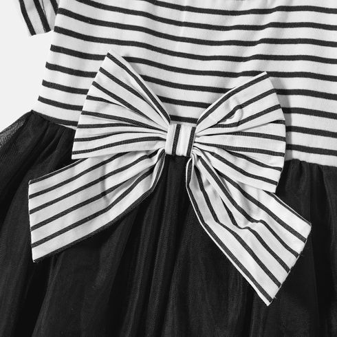 Family Matching Cotton Striped Short-sleeve T-shirts and Off Shoulder Belted Spliced Dresses Sets BlackandWhite big image 20