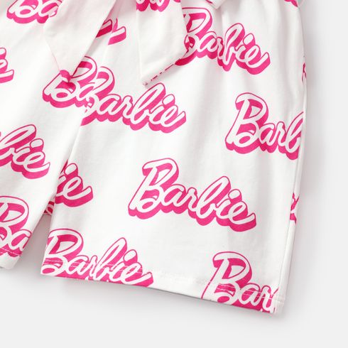 Barbie Toddler Girl Cotton Letter Print Ruffled Belted Rompers Multi-color big image 6