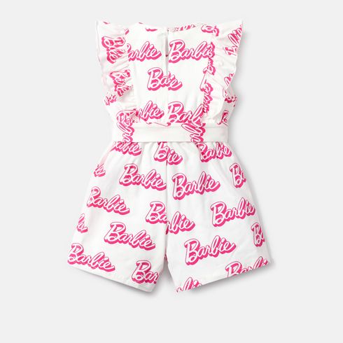 Barbie Toddler Girl Cotton Letter Print Ruffled Belted Rompers Multi-color big image 3
