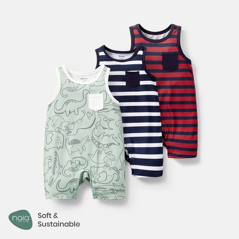 Naia Baby Girl/Boy Dinosaur Print/Stripe Sleeveless Jumpsuits