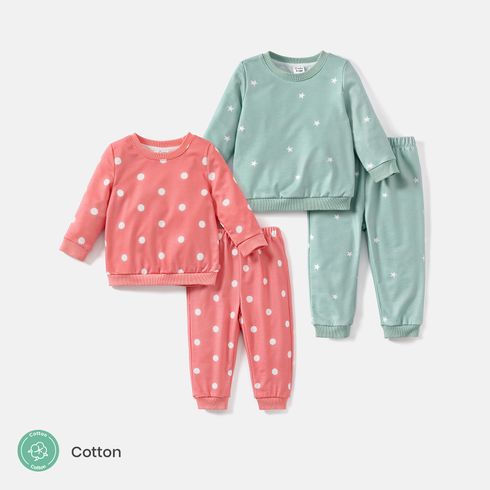 Naia 2pcs Baby Girl/Boy Polka dots/Star Print Sweatshirt and Pants Set