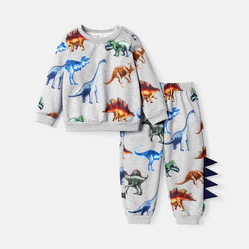 2pcs Toddler Boy Animal Dinosaur Print Sweatshirt and Elasticized Pants set