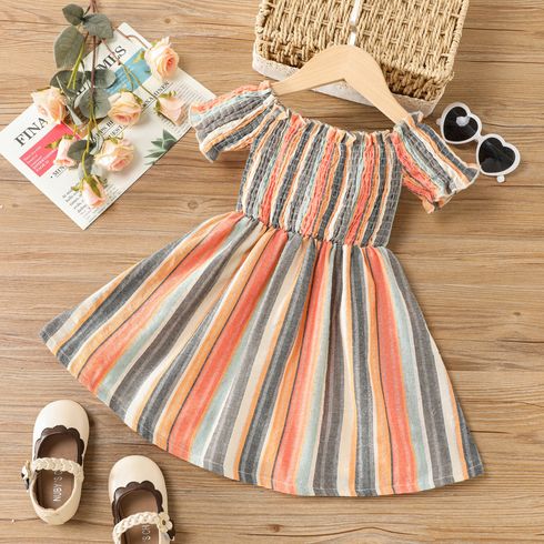 Toddler Girl Boho Stripe Off Shoulder Smocked Dress