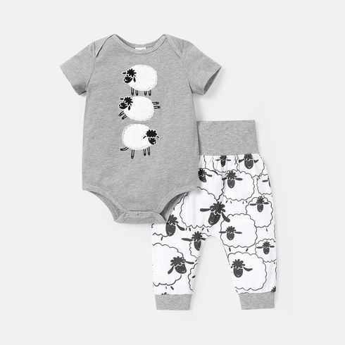 2pcs Baby Girl/Boy 100% Cotton Sheep Graphic Romper and Pants Set