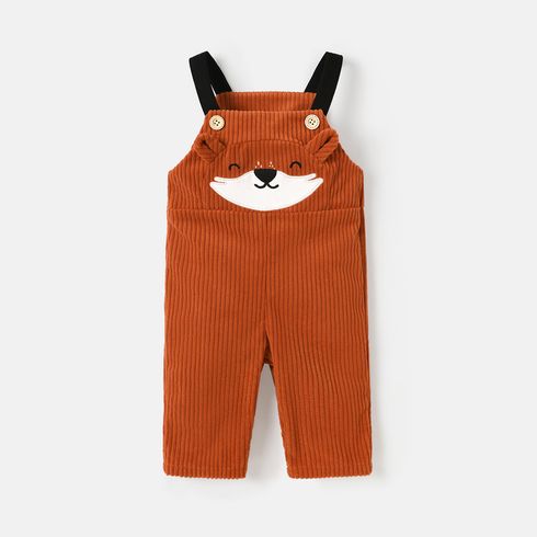 Baby Girl Fox Embroidered 3D Ears Detail Corduroy Overalls