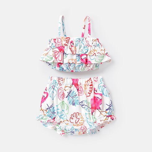 2pcs Baby Girl Floral Print Ruffled Camisole and Shorts Set