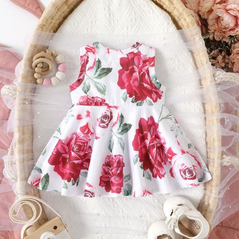Baby Girl Allover Floral Print Flowy Sleeveless Tank Dress Color block big image 2
