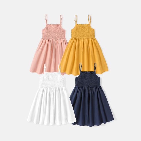Kid Girl 100% Cotton Solid Color Smocked Slip Dress