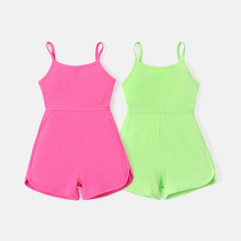 Toddler Girl Solid Color Ribbed Cotton Slip Rompers