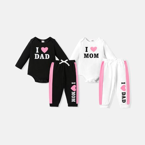 2pcs Baby Girl Cotton Long-sleeve Heart & Letter Print Romper and Sweatpants Set