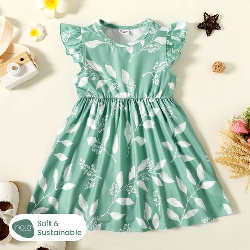 Baby Girl Allover Leaf Print Flutter-sleeve Naia™ Dress