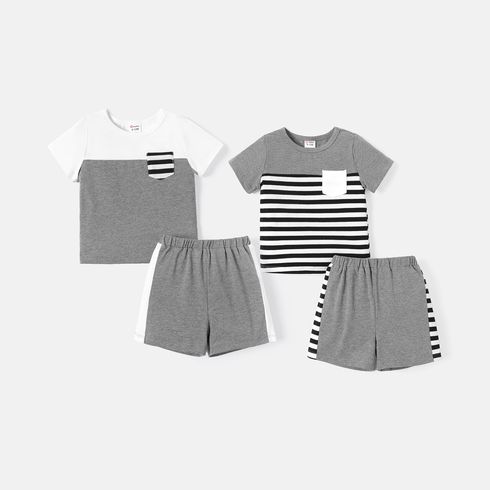 2pcs Baby Boy 95% Cotton Short-sleeve Colorblock Tee & Shorts Set