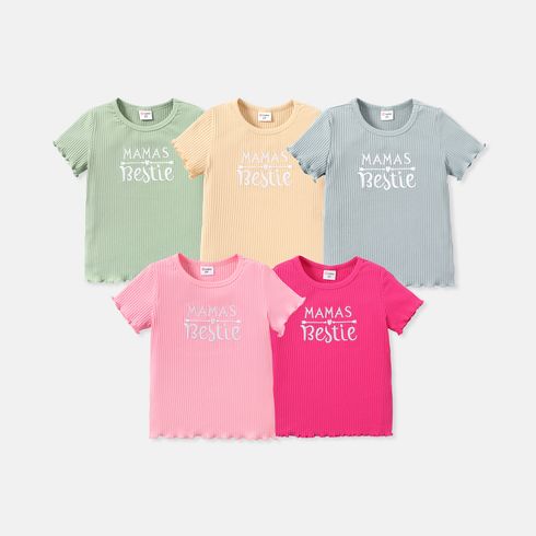 Toddler Girl Letter Embroidered Lettuce Trim Cotton Short-sleeve Tee