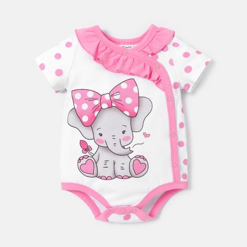 Baby Girl Elephant & Polka Dots Print Short-sleeve Cotton Bodysuit