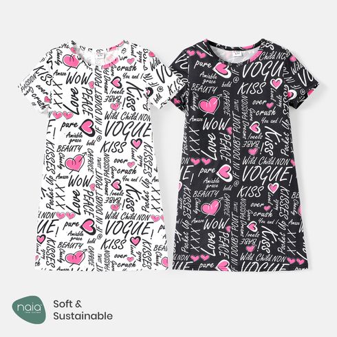 Kid Girl Letter Heart Print Short-sleeve Tee Dress