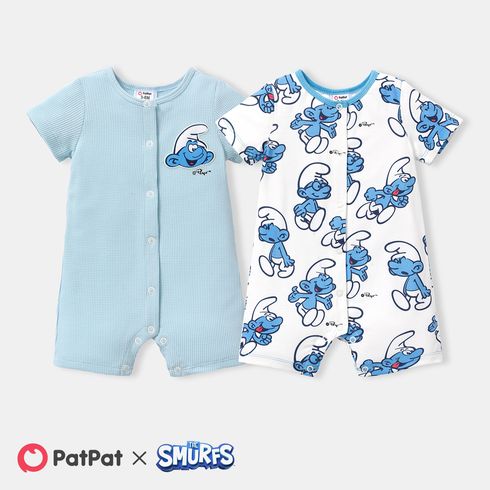 The Smurfs Baby Boy/Girl Short-sleeve Solid Waffle or Allover Print Romper