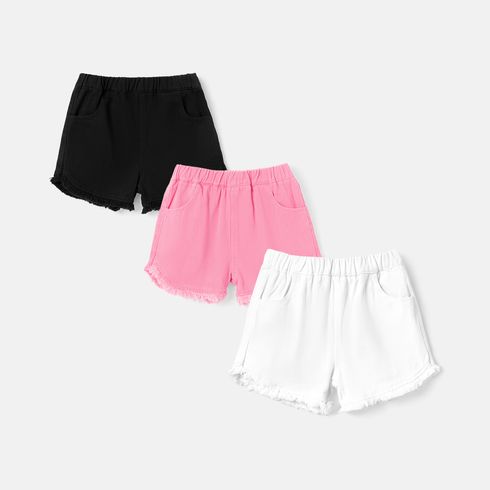 Kid Girl Solid Color Elasticized Cotton Denim Shorts
