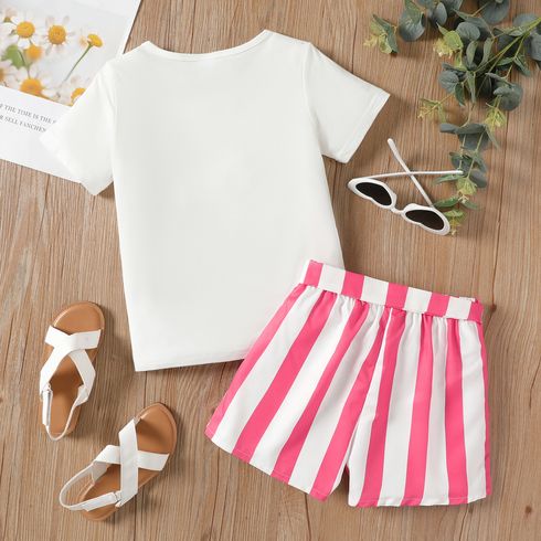 Easter 2pcs Kid Girl 3D Bowknot Design Rabbit Print Tee and Stripe Belted Shorts Set Pink big image 5