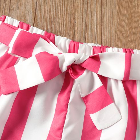 Easter 2pcs Kid Girl 3D Bowknot Design Rabbit Print Tee and Stripe Belted Shorts Set Pink big image 4