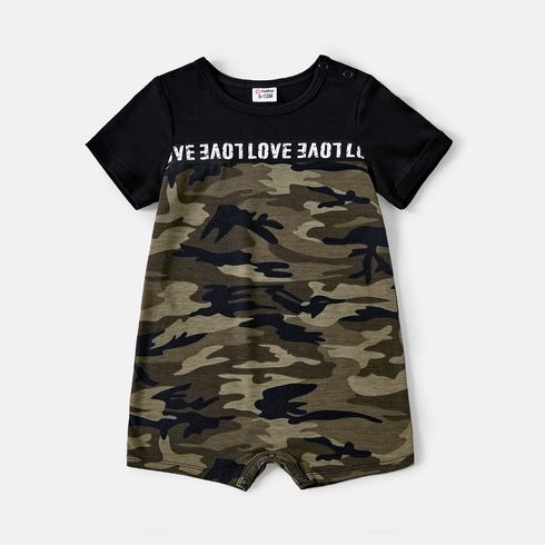 Family Matching Letter Design Camouflage Halter Neck Sleeveless Bodycon Dresses and Cotton Short-sleeve Spliced T-shirts Sets MultiColour big image 2