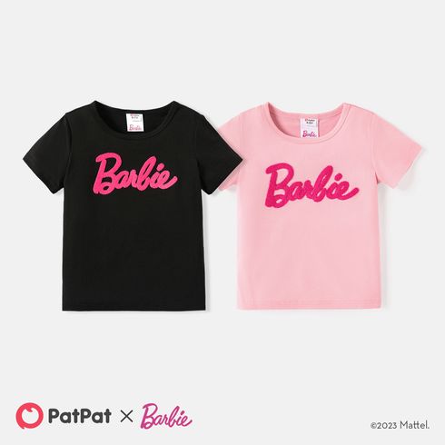 Barbie Toddler/Kid Girl Letter Embroidered Short-sleeve Cotton Tee Light Pink big image 2