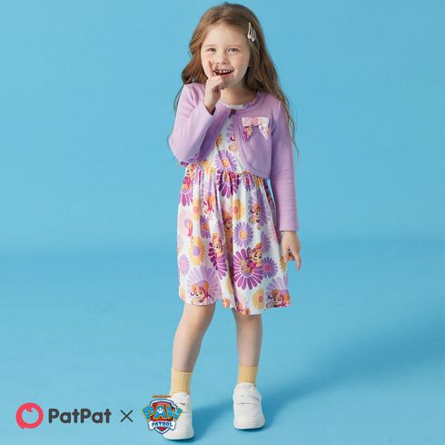 PAW Patrol 2pcs Toddler Girl Naia Floral Print Sleeveless Dress and Bowknot Design Cotton Cardigan Set Purple big image 5