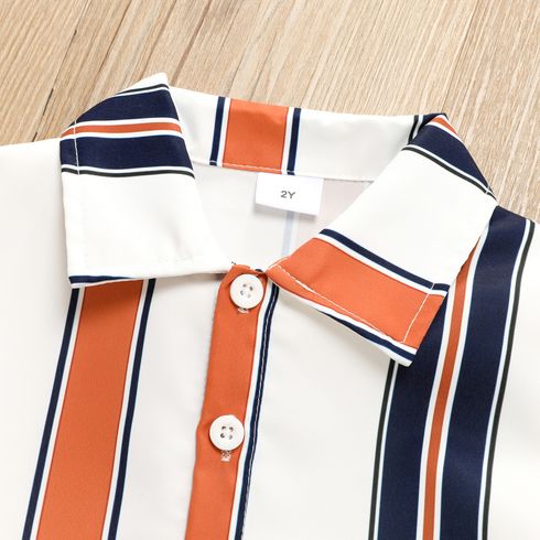 2pcs Toddler Boy Boho Stripe Lapel Collar Shirt and Shorts Set White big image 5